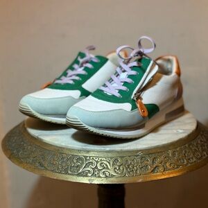 Remonte Green and White Sneakers with Orange Details